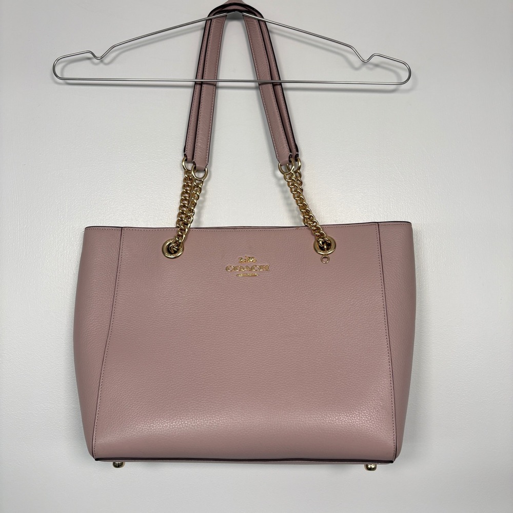 Coach Women Tote Medium Pink Pebbled Leather Chain Strap‎ C1566